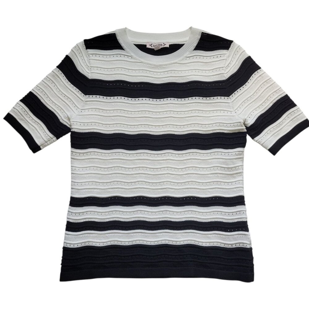 Nanette Lepore Striped Knit Short Sleeve Sweater Top Womens Small Grandma Chic